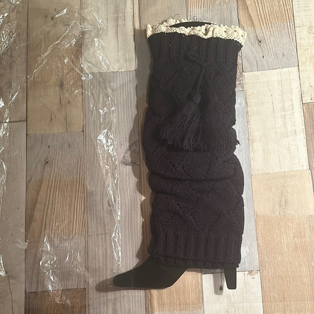 Chic Navy Blue Knit Boot Covers with Tassels